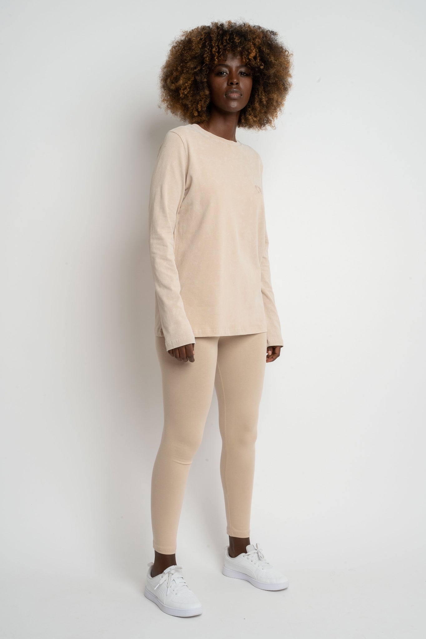 BEIGE WASHED EFFECT LONG-SLEEVE BLOUSE - POLIKSENA
