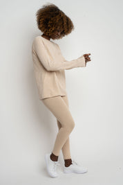 BEIGE WASHED EFFECT LONG-SLEEVE BLOUSE - POLIKSENA