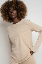 BEIGE WASHED EFFECT LONG-SLEEVE BLOUSE - POLIKSENA