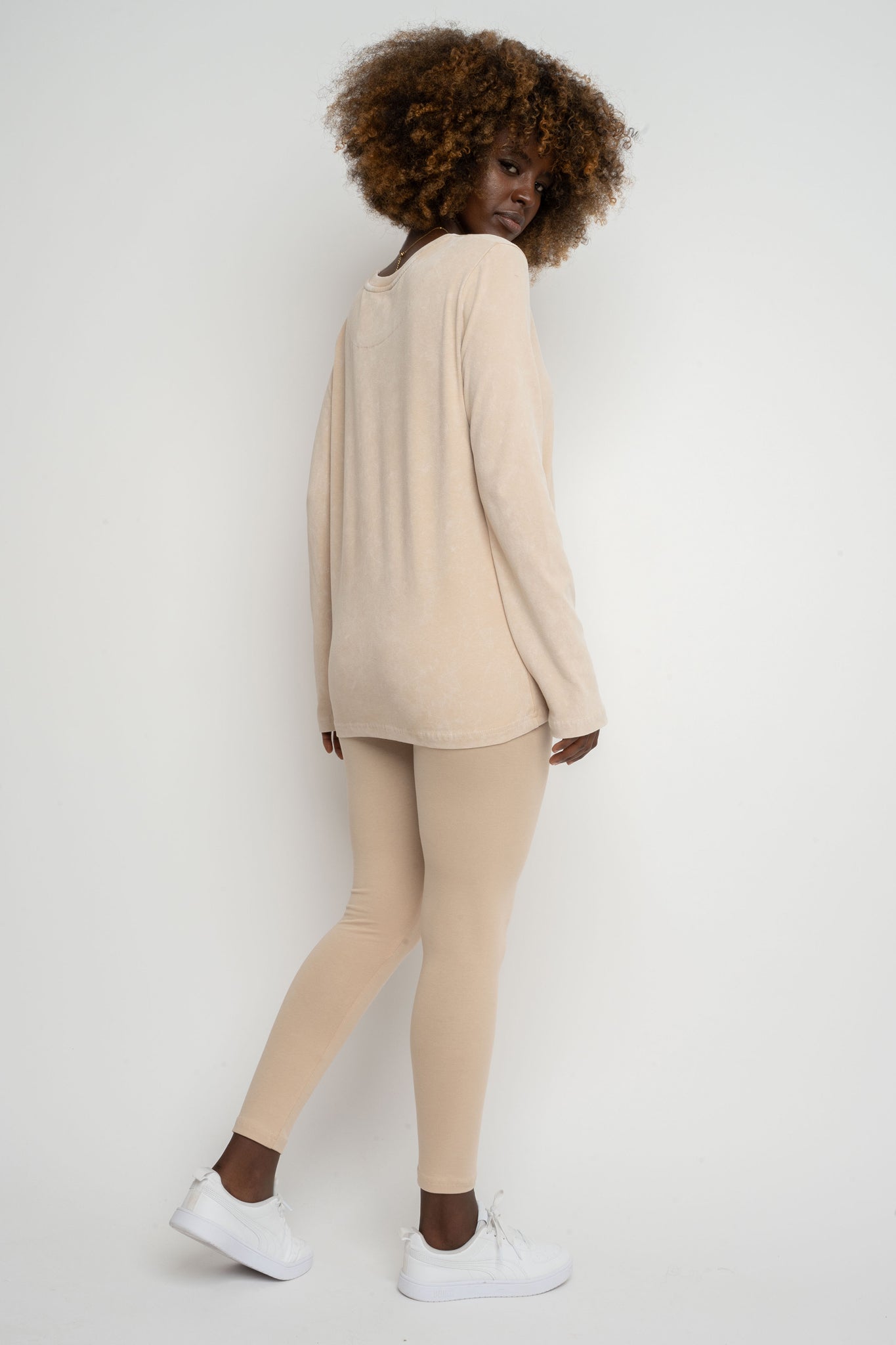 BEIGE WASHED EFFECT LONG-SLEEVE BLOUSE - POLIKSENA