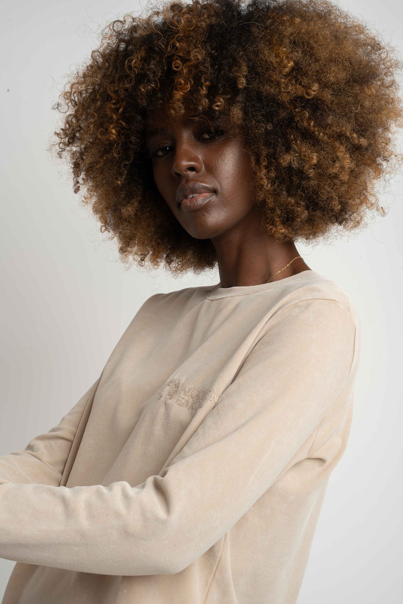 BEIGE WASHED EFFECT LONG-SLEEVE BLOUSE - POLIKSENA