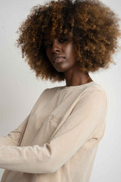 BEIGE WASHED EFFECT LONG-SLEEVE BLOUSE - POLIKSENA