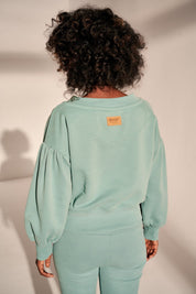 CROPPED SWEATSHIRT WITH V-NECK TURQUOISE - GEORGIA