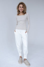 FITTED LONG-SLEEVE BLOUSE IN LIGHT BEIGE MELANGE - GOBI