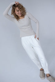 FITTED LONG-SLEEVE BLOUSE IN LIGHT BEIGE MELANGE - GOBI