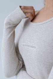 FITTED LONG-SLEEVE BLOUSE IN LIGHT BEIGE MELANGE - GOBI
