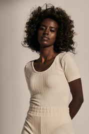 FITTED BODY WITH SHORT SLEEVES LIGHT BEIGE - HAJNAN