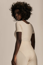 FITTED BODY WITH SHORT SLEEVES LIGHT BEIGE - HAJNAN