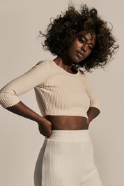 SHORT BLOUSE WITH OPEN BACK LIGHT BEIGE - HENRIETTA