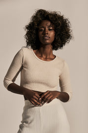 SHORT BLOUSE WITH OPEN BACK LIGHT BEIGE - HENRIETTA