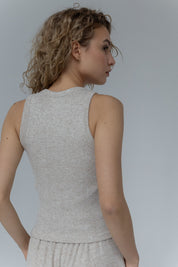 FITTED KNITTED TOP IN BEIGE MELANGE - HILA