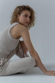 FITTED KNITTED TOP IN BEIGE MELANGE - HILA