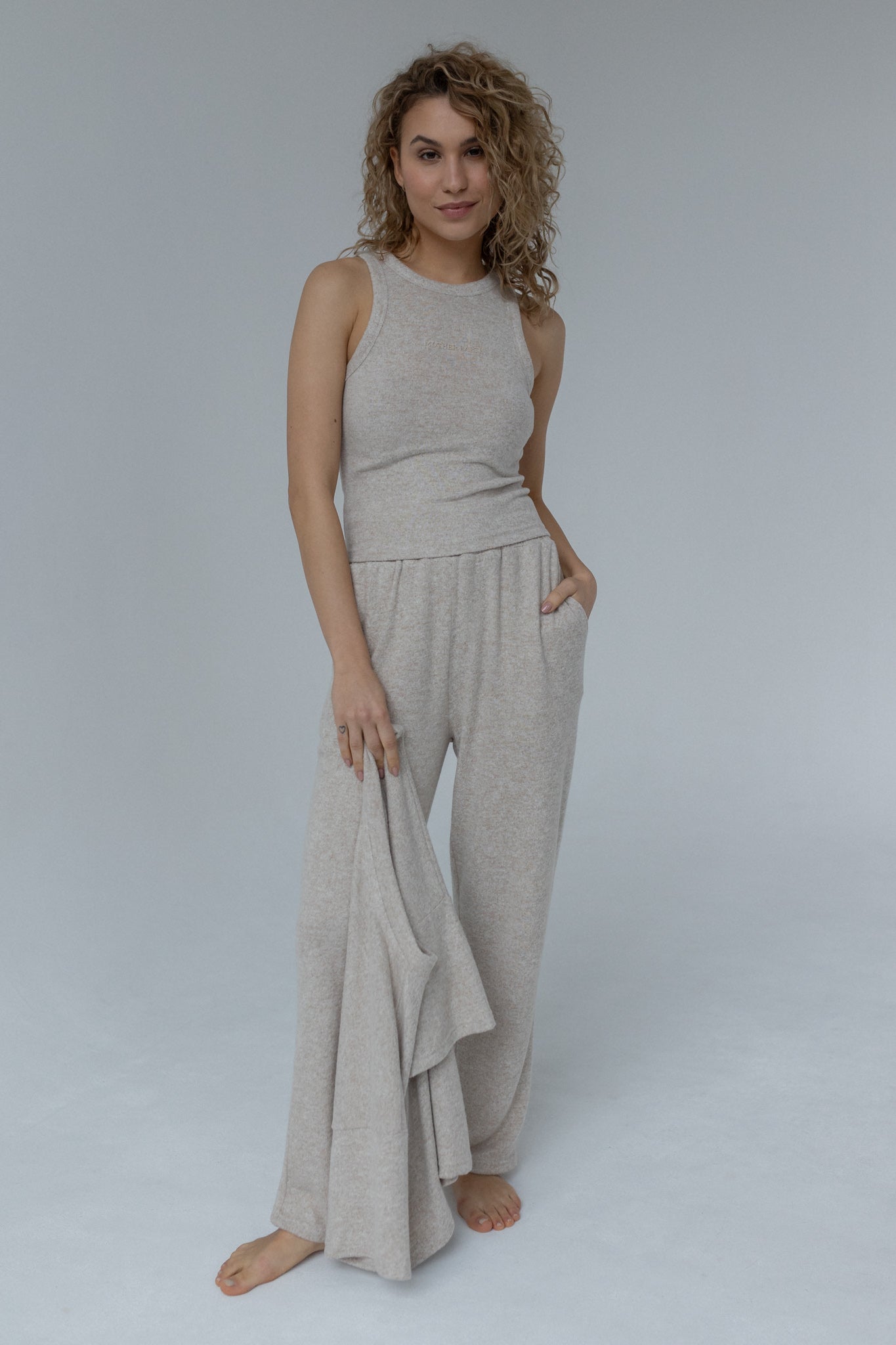 FITTED KNITTED TOP IN BEIGE MELANGE - HILA