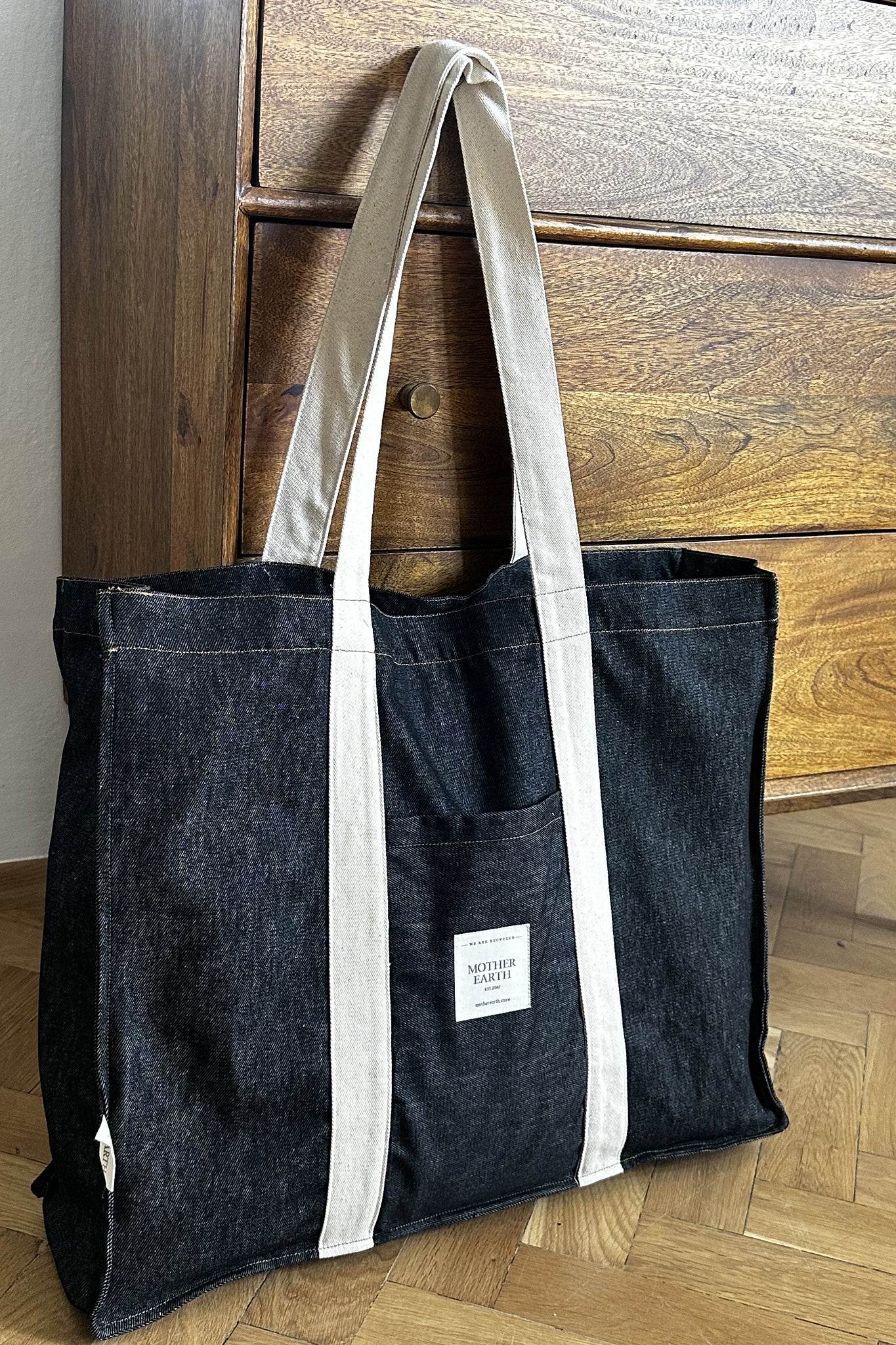 TORBA TYPU SHOPPER  BAG JEANSOWA CZARNA - LIDO
