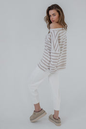 OVERSIZE KNITTED SWEATSHIRT BEIGE CREAM - INFANTA