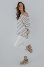 OVERSIZE KNITTED SWEATSHIRT BEIGE CREAM - INFANTA