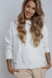 ECRU KNITTED OVERSIZE HOODED SWEATSHIRT - ELITA