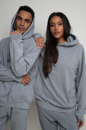 OVERSIZE HOODED SWEATSHIRT WITH WASHED EFFECT GREY - EGERIA