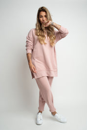 LONG SWEATSHIRT WITH SLOTS ON THE SIDES LIGHT PINK - ISLANDIA