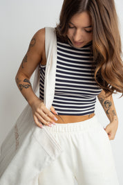 STRIPED TOP WHITE AND NAVY BLUE - SIROCCO