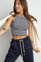 STRIPED TOP WHITE AND NAVY BLUE - SIROCCO
