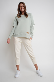 BLUZA TYPU CREWNECK Z PRZESZYCIAMI NA ŁOKCIACH MIĘTOWA - FLINDERS