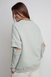 BLUZA TYPU CREWNECK Z PRZESZYCIAMI NA ŁOKCIACH MIĘTOWA - FLINDERS