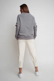 CREWNECK SWEATSHIRT WITH STITCHING ON ELBOWS, DARK GREY - FLINDERS