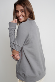 CREWNECK SWEATSHIRT WITH STITCHING ON ELBOWS, DARK GREY - FLINDERS