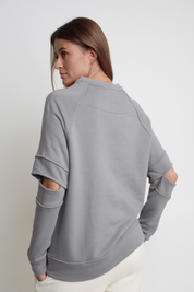 CREWNECK SWEATSHIRT WITH STITCHING ON ELBOWS, DARK GREY - FLINDERS