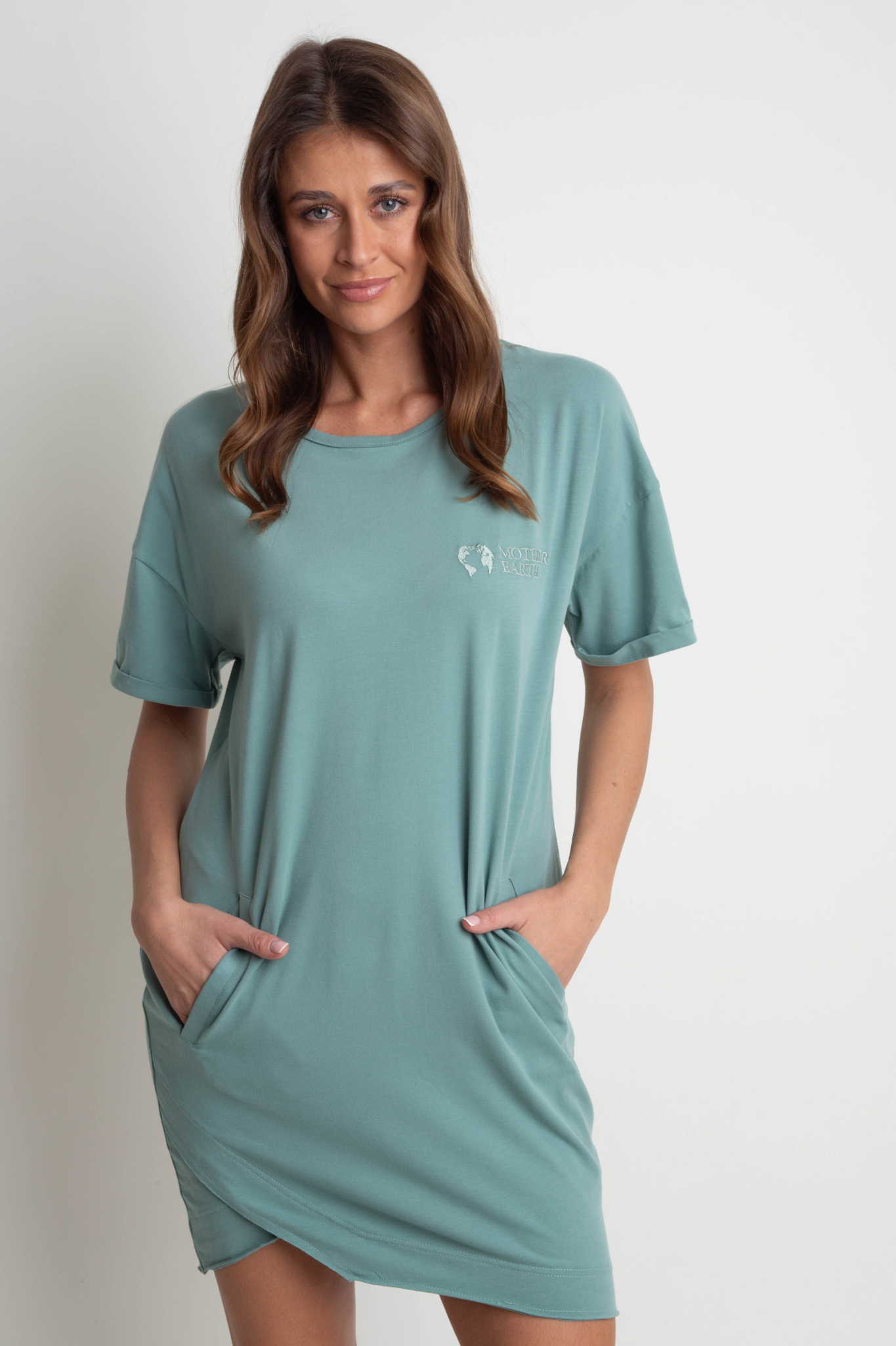COTTON DRESS WITH SHORT SLEEVES TURQUOISE - HYDRA