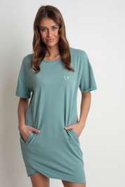 COTTON DRESS WITH SHORT SLEEVES TURQUOISE - HYDRA