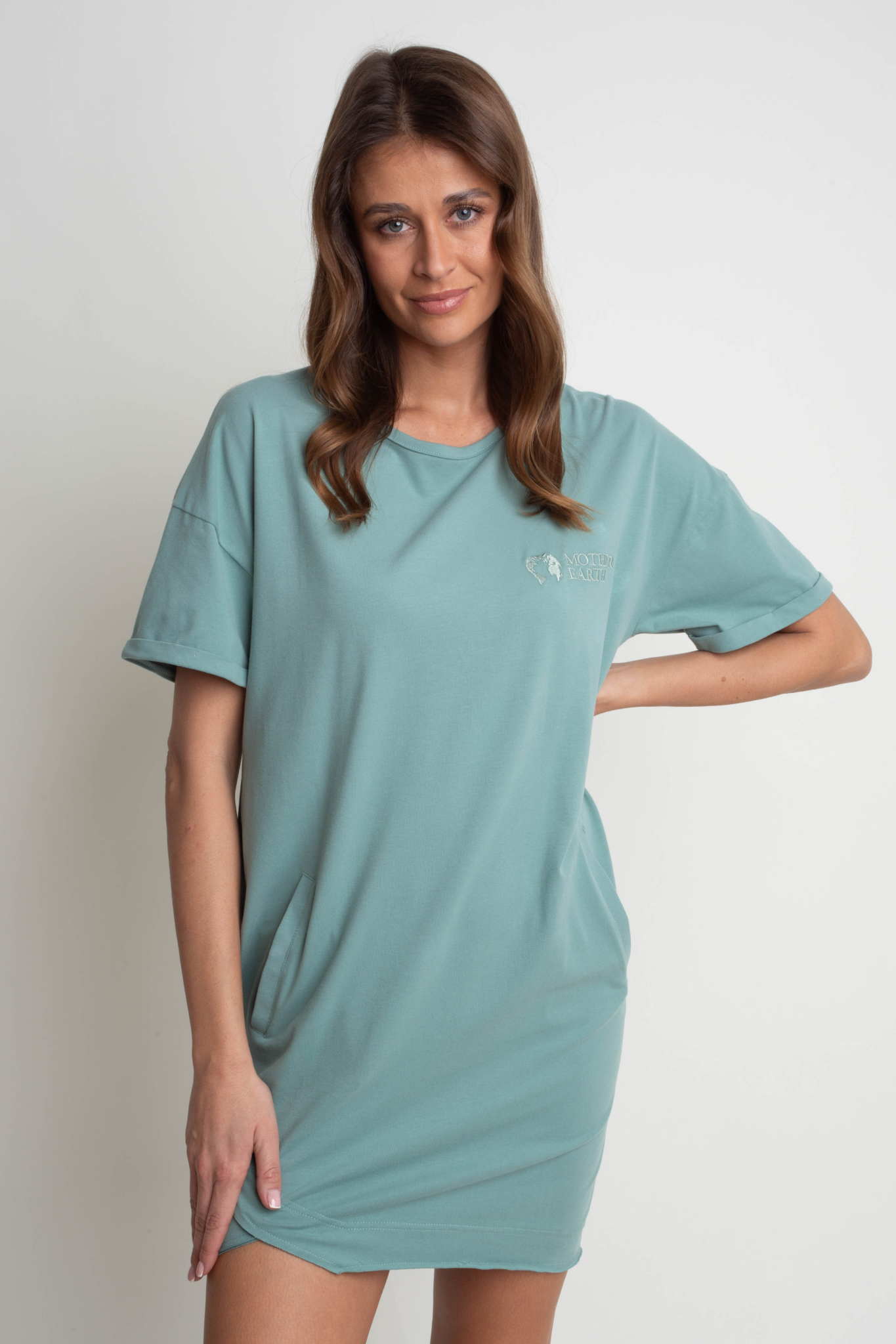 COTTON DRESS WITH SHORT SLEEVES TURQUOISE - HYDRA