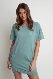 COTTON DRESS WITH SHORT SLEEVES TURQUOISE - HYDRA