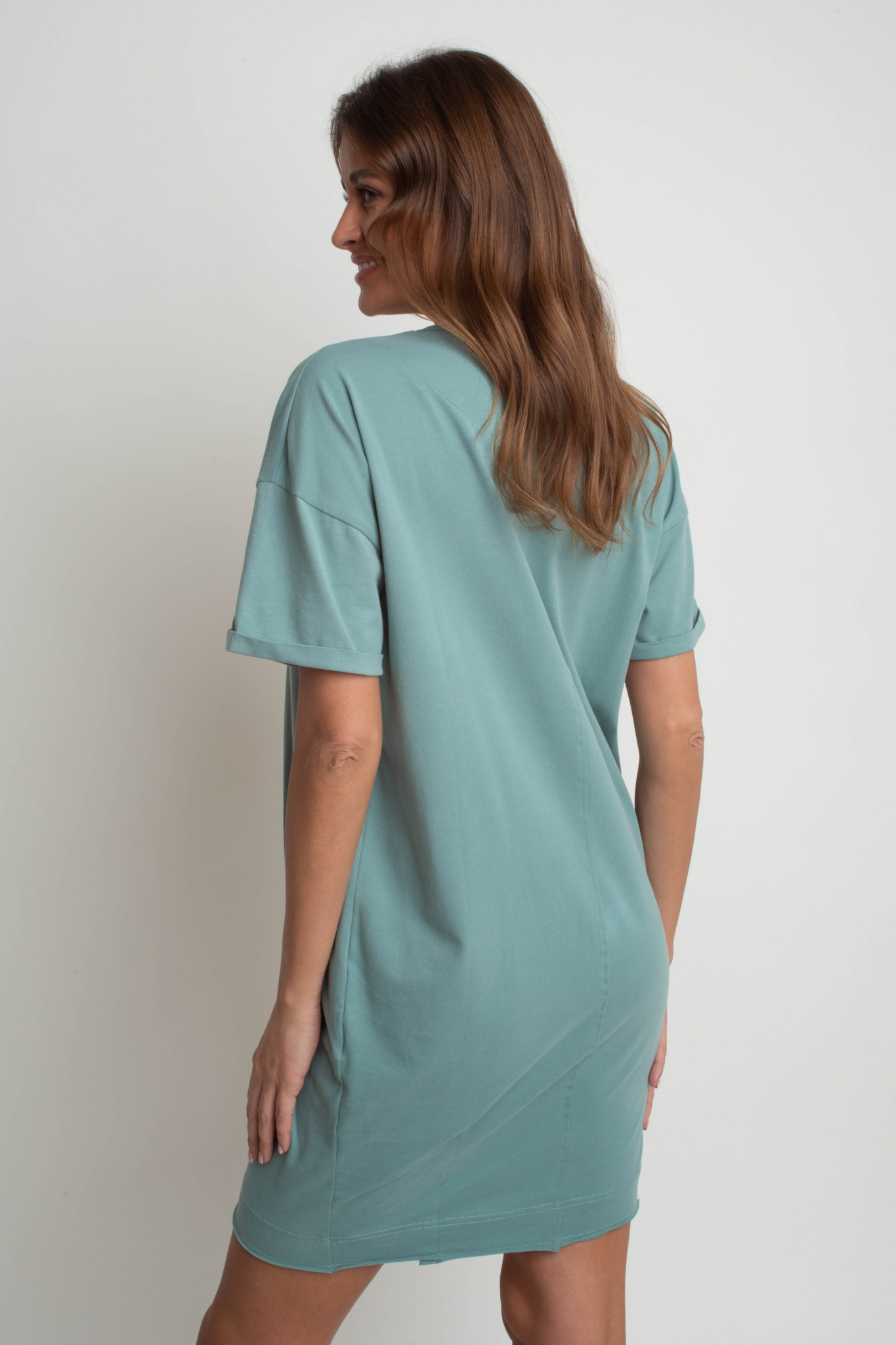 COTTON DRESS WITH SHORT SLEEVES TURQUOISE - HYDRA