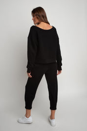 LOOSE FIT BOAT NECK SWEATSHIRT BLACK - DIU