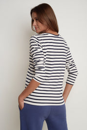 CREAM AND NAVY STRIPED LONG-SLEEVE BLOUSE - SOTAVENTO