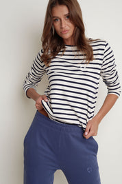 CREAM AND NAVY STRIPED LONG-SLEEVE BLOUSE - SOTAVENTO