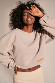 CREWNECK SWEATSHIRT LOOSE FIT LIGHT GREY - NAURA