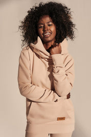FITTED SWEATSHIRT WITH LARGE HOOD SAND - RODOS