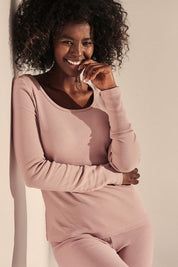 RIBBED BLOUSE WITH LONG SLEEVES LIGHT PINK - SAMOS