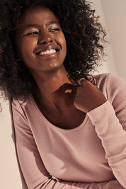 RIBBED BLOUSE WITH LONG SLEEVES LIGHT PINK - SAMOS