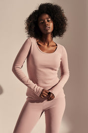 RIBBED BLOUSE WITH LONG SLEEVES LIGHT PINK - SAMOS