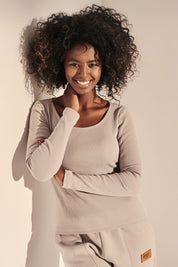 STRIPED LONG-SLEEVE BLOUSE GREY - SAMOS