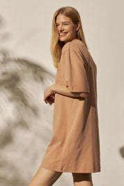 SHORT SLEEVE DRESS BROWN - ZELANDIA