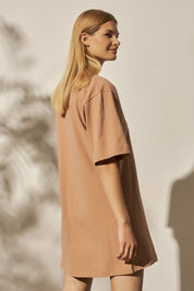 SHORT SLEEVE DRESS BROWN - ZELANDIA