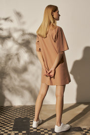 SHORT SLEEVE DRESS BROWN - ZELANDIA