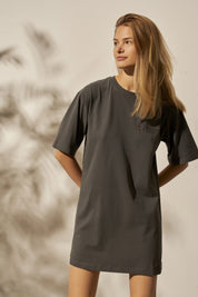 SHORT SLEEVE DRESS DARK GREY - ZELANDIA