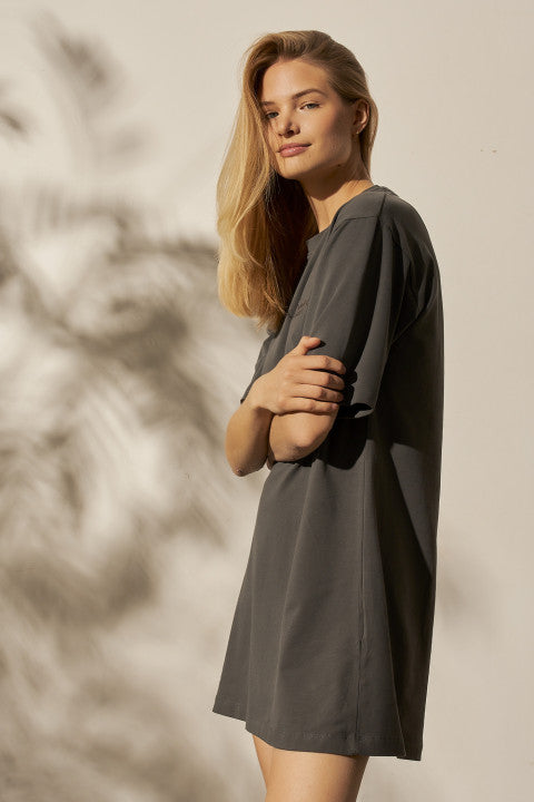 SHORT SLEEVE DRESS DARK GREY - ZELANDIA