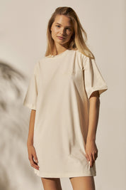 ECRU SHORT SLEEVE DRESS - ZELANDIA
